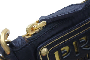 PRADA プラダ チェーンポーチ ミニショルダーバッグ BT0604 ナイロン サフィアーノレザー ブラック ゴールド 良品 中古 46258