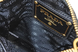 PRADA プラダ チェーンポーチ ミニショルダーバッグ BT0604 ナイロン サフィアーノレザー ブラック ゴールド 良品 中古 46258