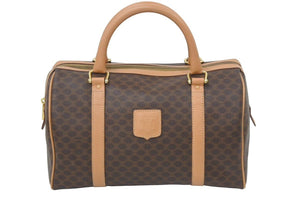 CELINE セリーヌ マカダム柄 ボストンバッグ ブラウン ゴールド 美品 中古品 46273