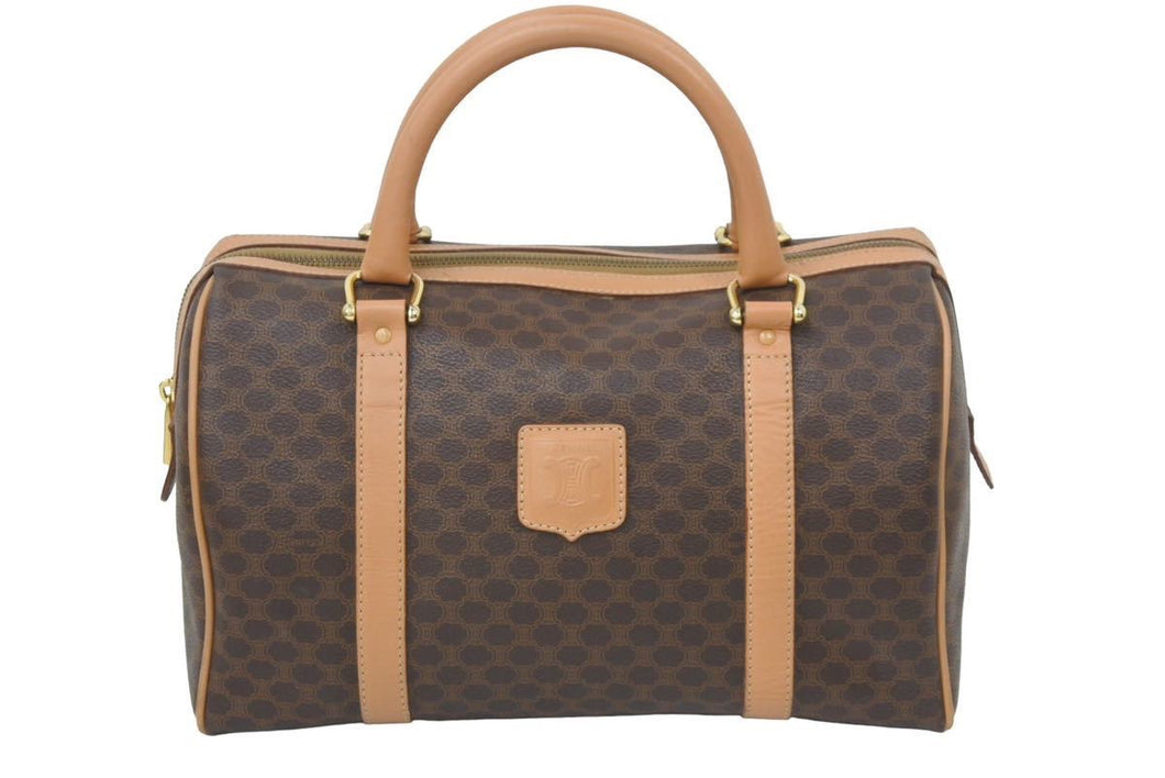 CELINE セリーヌ マカダム柄 ボストンバッグ ブラウン ゴールド 美品 中古品 46273