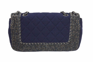CHANEL シャネル マトラッセ ツイード Wチェーン ショルダーバッグ 20番台 ネイビー ココマーク シルバー金具 美品 中古 46300 正規品