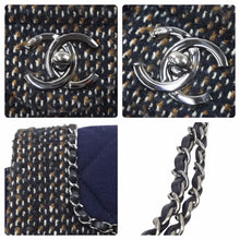 Load image into Gallery viewer, CHANEL シャネル マトラッセ ツイード Wチェーン ショルダーバッグ 20番台 ネイビー ココマーク シルバー金具 美品 中古 46300 正規品