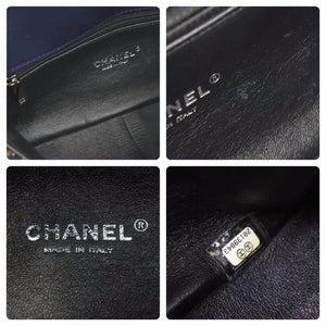 CHANEL シャネル マトラッセ ツイード Wチェーン ショルダーバッグ 20番台 ネイビー ココマーク シルバー金具 美品 中古 46300 正規品