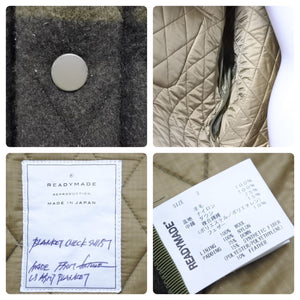 READY MADE レディメイド ブランケット キルティング チェック シャツ ジャケット カーキ RE-WO-KH-00-00-117 サイズ3 美品 中古 46345