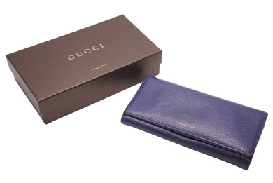 GUCCI グッチ レザーウォレット 長財布 ネイビー ターコイズブルー バイカラー 良好 中古 46402