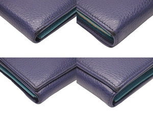 GUCCI グッチ レザーウォレット 長財布 ネイビー ターコイズブルー バイカラー 良好 中古 46402