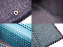 Load image into Gallery viewer, GUCCI グッチ レザーウォレット 長財布 ネイビー ターコイズブルー バイカラー 良好 中古 46402