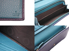 Load image into Gallery viewer, GUCCI グッチ レザーウォレット 長財布 ネイビー ターコイズブルー バイカラー 良好 中古 46402