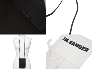 極美品 JIL SANDER ジルサンダー フォンケース ショルダーバッグ レザー ブラック ロゴ 携帯ケース スマホケース 中古 46424