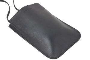 極美品 JIL SANDER ジルサンダー フォンケース ショルダーバッグ レザー ブラック ロゴ 携帯ケース スマホケース 中古 46424