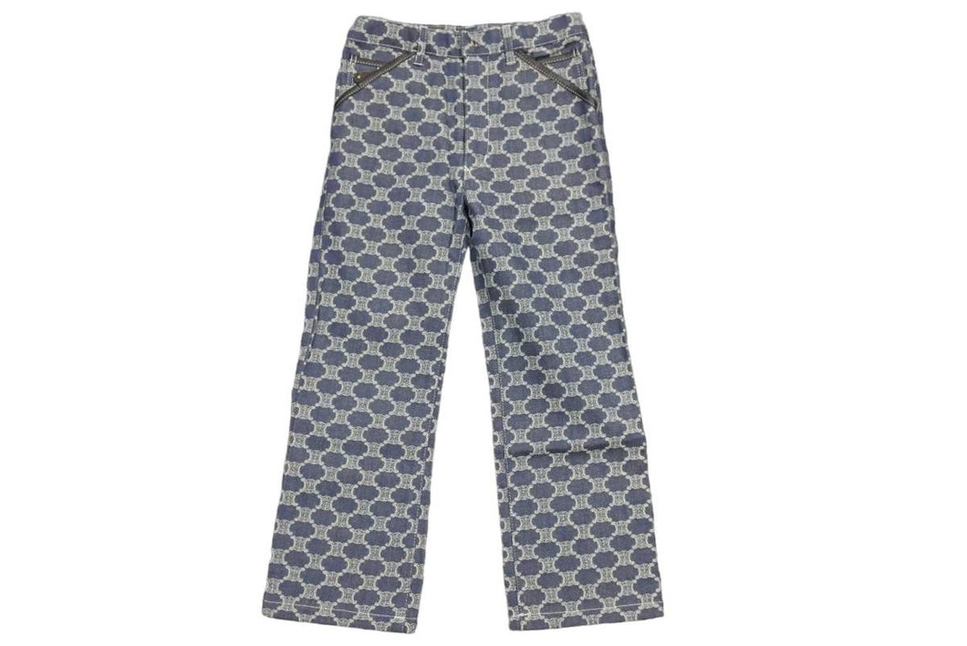 CELINE セリーヌ マカダム柄 デニム パンツ トリオンフ 総柄 ロゴ ボトムス ブルー キッズ サイズ120 美品 中古 46426