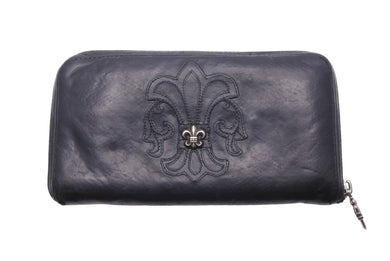 CHROMEHEARTS クロムハーツ BSフレア装飾ラウンドジップレザーウォレット財布 レザー シルバー925 ブラック 中古 46464