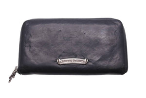 CHROMEHEARTS クロムハーツ BSフレア装飾ラウンドジップレザーウォレット財布 レザー シルバー925 ブラック 中古 46464