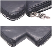 Load image into Gallery viewer, CHROMEHEARTS クロムハーツ BSフレア装飾ラウンドジップレザーウォレット財布 レザー シルバー925 ブラック 中古 46464