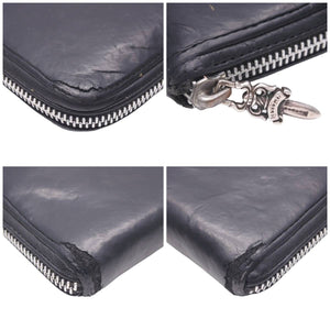 CHROMEHEARTS クロムハーツ BSフレア装飾ラウンドジップレザーウォレット財布 レザー シルバー925 ブラック 中古 46464