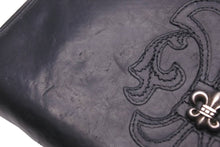 Load image into Gallery viewer, CHROMEHEARTS クロムハーツ BSフレア装飾ラウンドジップレザーウォレット財布 レザー シルバー925 ブラック 中古 46464