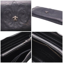 Load image into Gallery viewer, CHROMEHEARTS クロムハーツ BSフレア装飾ラウンドジップレザーウォレット財布 レザー シルバー925 ブラック 中古 46464