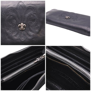 CHROMEHEARTS クロムハーツ BSフレア装飾ラウンドジップレザーウォレット財布 レザー シルバー925 ブラック 中古 46464