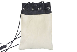 JIL SANDER ジルサンダー ドローストリングクロスボディバッグ 巾着 アイボリー ブラック キャンバス レザー 良品 中古 46467