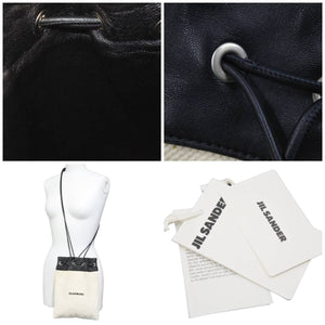 JIL SANDER ジルサンダー ドローストリングクロスボディバッグ 巾着 アイボリー ブラック キャンバス レザー 良品 中古 46467