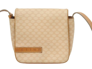 CELINE セリーヌ ショルダー ショルダーバック MC00/2 スナップボタン ベージュ マカダム柄 レザー ヴィンテージ 美品 中古 46487