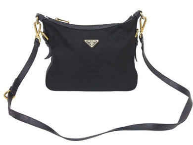 PRADA プラダ ショルダーバッグ ブラック 三角ロゴプレート ナイロン ゴールド金具 中古品 46498