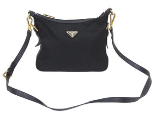 PRADA プラダ ショルダーバッグ ブラック 三角ロゴプレート ナイロン ゴールド金具 中古品 46498