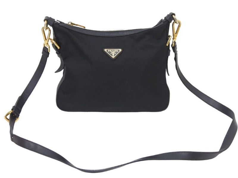 PRADA プラダ ショルダーバッグ ブラック 三角ロゴプレート ナイロン ゴールド金具 中古品 46498