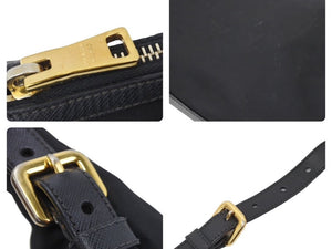 PRADA プラダ ショルダーバッグ ブラック 三角ロゴプレート ナイロン ゴールド金具 中古品 46498