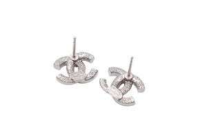 極美品 CHANEL シャネル ピアス アクセサリー ココマーク 両耳 F20V 1.3g メタル ラインストーン シルバー 中古 46527