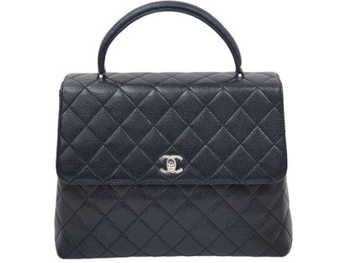 CHANEL シャネル ヴィンテージ ハンドバッグ トップハンドル 6番台 キャビアスキン ブラック シルバー金具 46568