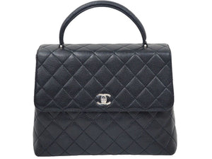 CHANEL シャネル ヴィンテージ ハンドバッグ トップハンドル 6番台 キャビアスキン ブラック シルバー金具 46568
