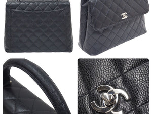 CHANEL シャネル ヴィンテージ ハンドバッグ トップハンドル 6番台 キャビアスキン ブラック シルバー金具 46568