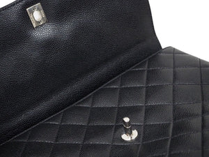 CHANEL シャネル ヴィンテージ ハンドバッグ トップハンドル 6番台 キャビアスキン ブラック シルバー金具 46568