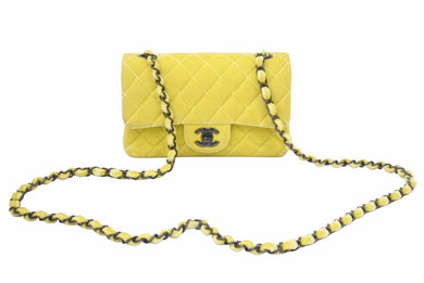 CHANEL シャネル ミニマトラッセ チェーンショルダーバッグ 20番台 ベロア イエロー ブラック金具 中古 46570