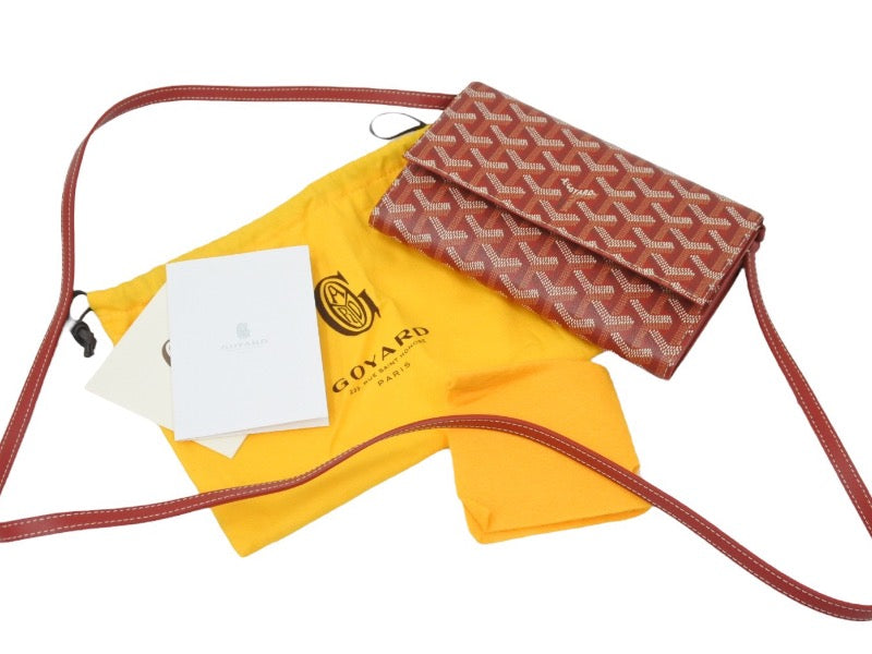新品同様品 GOYARD ゴヤール ヴァレンヌポーチウォレット 財布 ショルダーバッグ ポーチウォレット レザー PVC レッド 中古 46585
