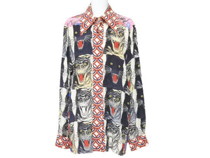 GUCCI グッチ Tiger タイガー Flower フラワー 長袖シャツ 総柄 トップス イタリア製 シルク マルチカラー 42 美品 中古 46640