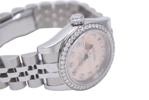 ロレックス レディース デイトジャスト ピンク文字盤 ダイヤベゼル ランダム ROLEX 179384G SS×WG 美品 中古 46711