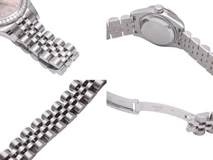 ロレックス レディース デイトジャスト ピンク文字盤 ダイヤベゼル ランダム ROLEX 179384G SS×WG 美品 中古 46711