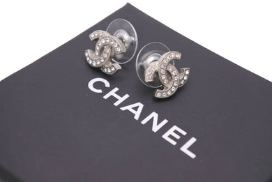 極美品 CHANEL シャネル ココマーク ラインストーン ピアス ロゴ アクセサリー ジュエリー 小物 中古 46669