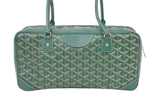 Load image into Gallery viewer, GOYARD ゴヤール サンマルタン ヘリンボーン スクエアボストンバッグ PVCキャンバス レザー シルバー金具 グリーン 美品 中古 46727