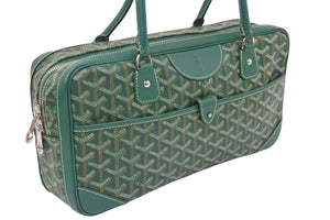 GOYARD ゴヤール サンマルタン ヘリンボーン スクエアボストンバッグ PVCキャンバス レザー シルバー金具 グリーン 美品 中古 46727