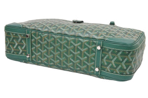 GOYARD ゴヤール サンマルタン ヘリンボーン スクエアボストンバッグ PVCキャンバス レザー シルバー金具 グリーン 美品 中古 46727