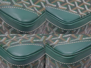 GOYARD ゴヤール サンマルタン ヘリンボーン スクエアボストンバッグ PVCキャンバス レザー シルバー金具 グリーン 美品 中古 46727