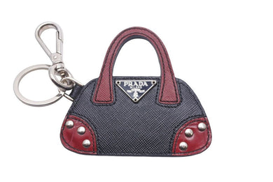 PRADA プラダ チャーム バック型 チャーム キーホルダー レザー クブラック ワインレッド 箱付き 美品 中古 46734