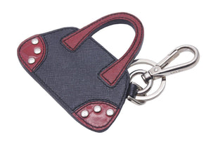 PRADA プラダ チャーム バック型 チャーム キーホルダー レザー クブラック ワインレッド 箱付き 美品 中古 46734