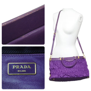 PRADA プラダ ２WAY ナイロン ハンドバッグ ショルダーバッグ パープル トライアングルプレート ゴールド金具 中古 46739