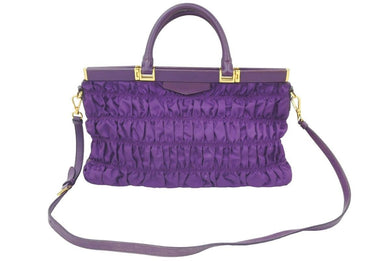 PRADA プラダ ２WAY ナイロン ハンドバッグ ショルダーバッグ パープル トライアングルプレート ゴールド金具 中古 46739