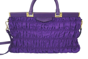 PRADA プラダ ２WAY ナイロン ハンドバッグ ショルダーバッグ パープル トライアングルプレート ゴールド金具 中古 46739