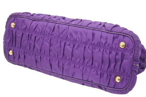 PRADA プラダ ２WAY ナイロン ハンドバッグ ショルダーバッグ パープル トライアングルプレート ゴールド金具 中古 46739